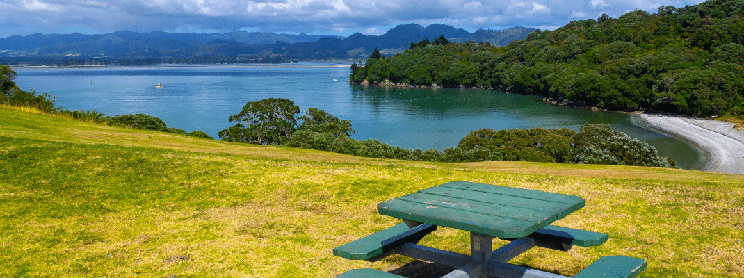 Landscape Scenery to Anzac Bay from Bowentown Lookout, Bowentown, New Zealand