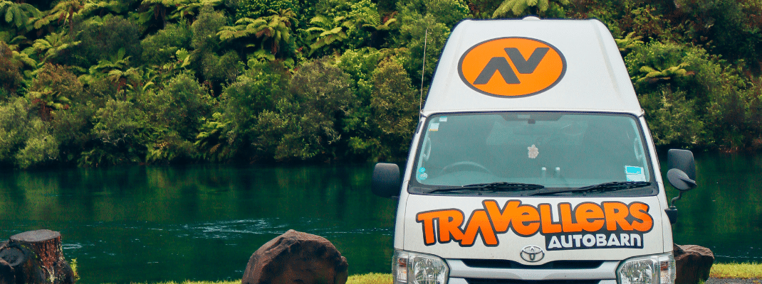 Campervan parked near Huka Falls, New Zealand 