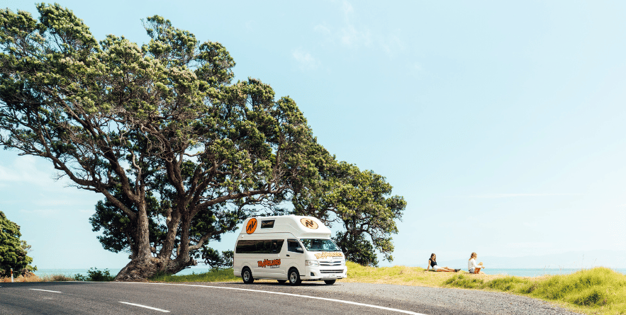 Campervan next to road in New Zealand