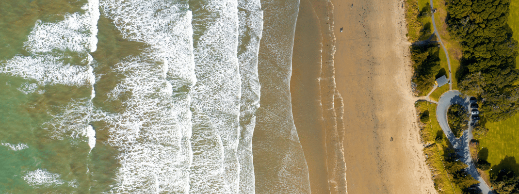 Aerial view of beach in New Zealand