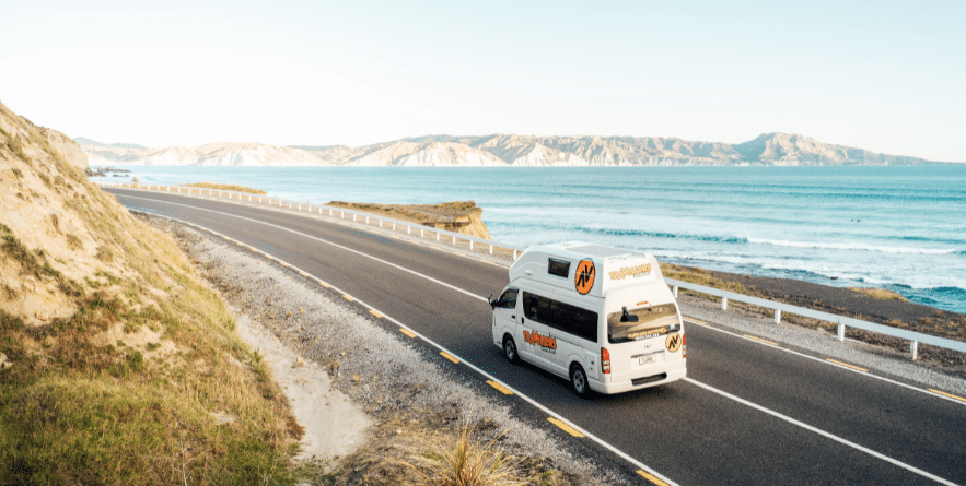Campervan on road in New Zealand